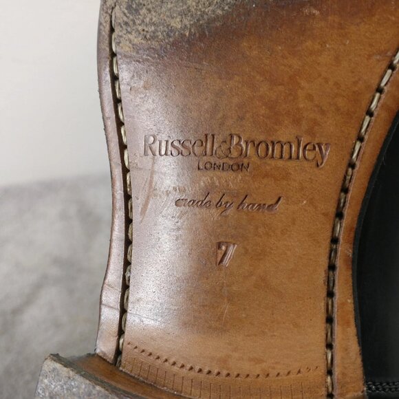 Russell & Bromley Mens UK 7 Shoes Cap Toe Oxford Lace Up Black Leather Hand Made - Picture 3 of 11